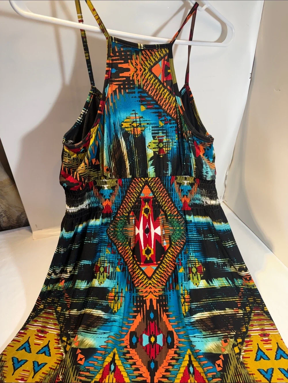 Bisou Bisou Multicolor Tribal Print Midi Dress with Straps